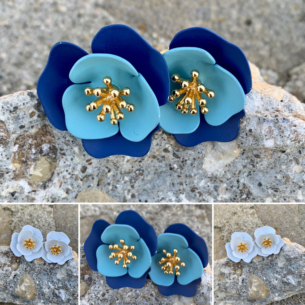 Blue Flower Clip-On Earrings