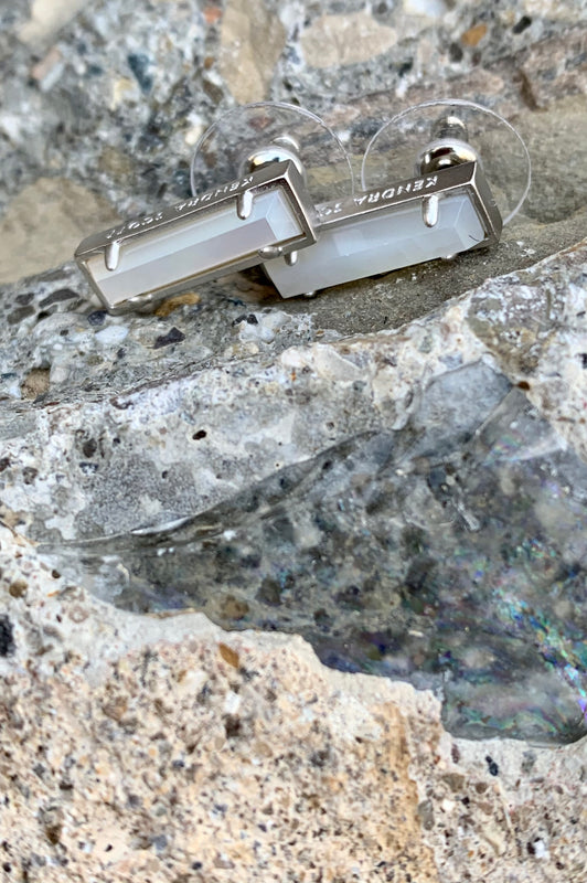 Kendra Scott Ivory Mother Of Pearl Matte Silver Bar Stud Earrings