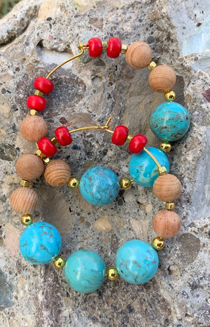 Multi-Gemstone Bronze Hoop Earrings