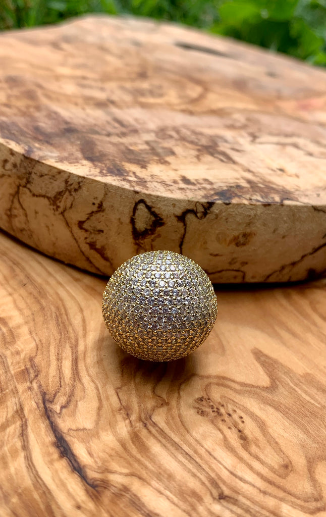 CZ Pave Crystal Brass Ball Ring Size 6