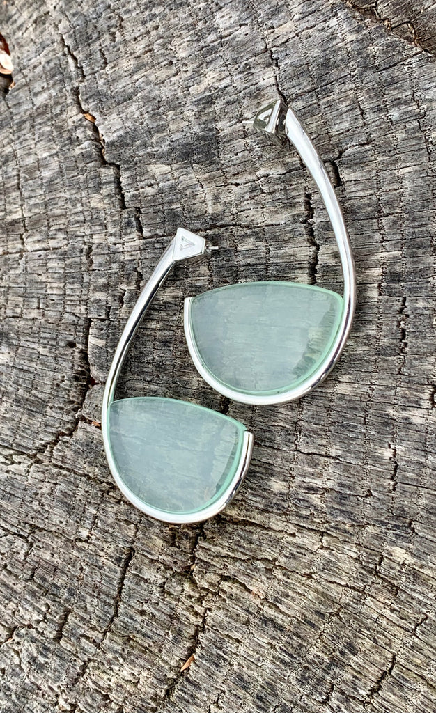 Sea Green & Silver J-Hoop Earrings