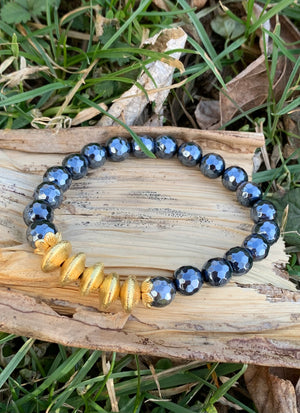 Blue Agate & Bronze Beaded Bracelet