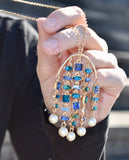 Vince Camuto Gold Metallic Blue Mixed-Jewel Chandelier Necklace