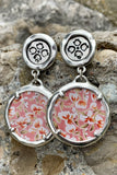 Patricia Nash Metallic Silver Pink & White Floral Leather Drop Earrings