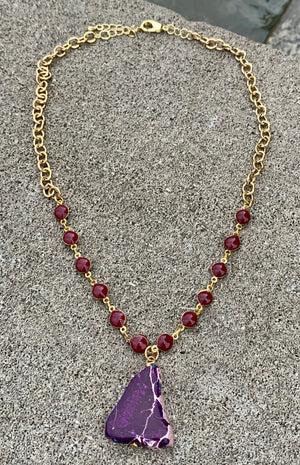 Purple Jasper and Enamel Rosary Bronze Chain Necklace