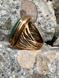 Green Malachite & Bronze Square Statement Ring Size 8