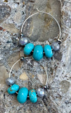 Turquoise Magnesite, Agate & Sterling Silver Beaded Hoop Earrings