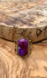 Purple Turquoise Design & Bronze Aztec Ring Size 7