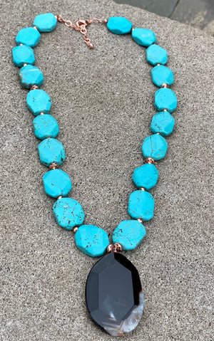 Back to Blue Turquoise Magnesite & Agate Pendant Necklace