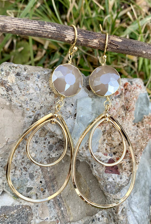 Moonstone Grey Crystal Double Hoop Drop Earrings