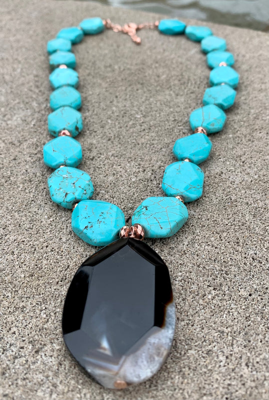 Back to Blue Turquoise Magnesite & Agate Pendant Necklace