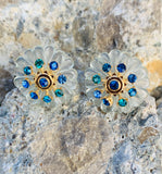 Vince Camuto Blue & Green Crystal Gold Flower Stud Earrings