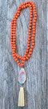 Melon Jade Beaded Leather Tassel Necklace