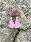 Barse Purple Quartz Nugget Gemstone Earrings with Raffia Pink Tassels