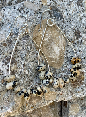 Dalmatian Jasper & Sterling Silver Forward Facing Hoop Earrings
