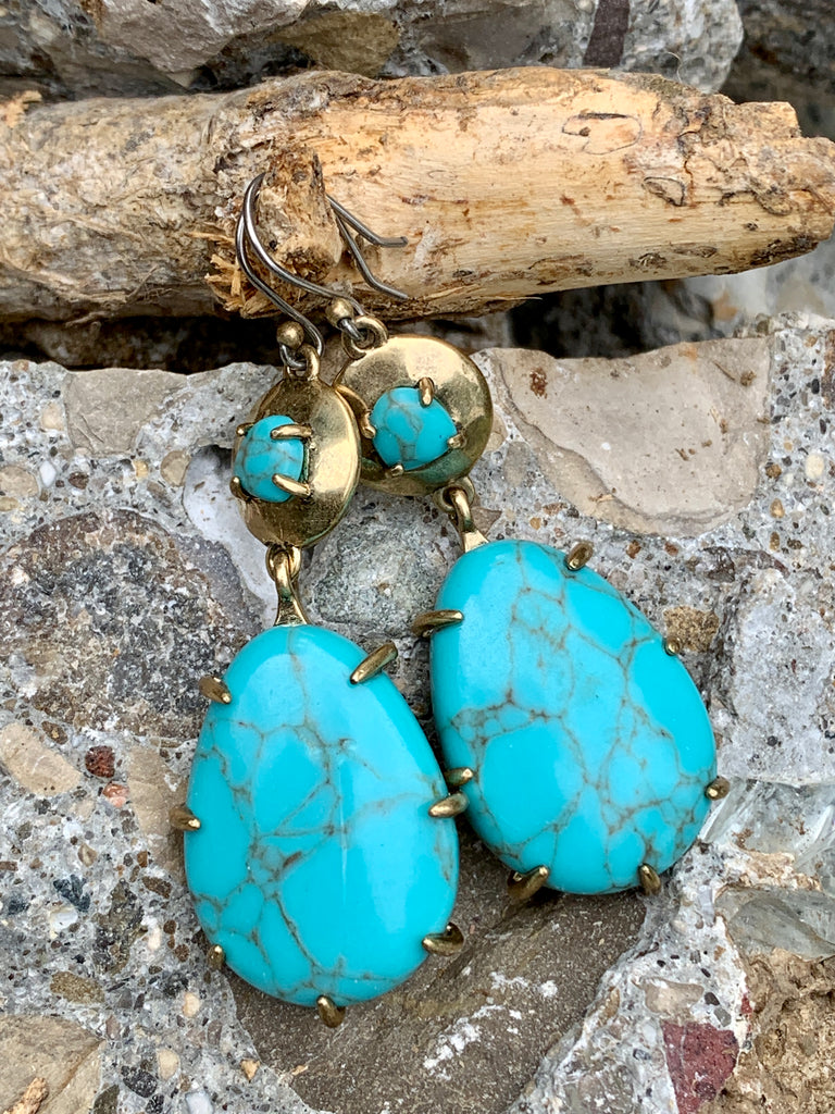 Lucky Brand Turquoise Stone Drop Metallic Dangle Earrings
