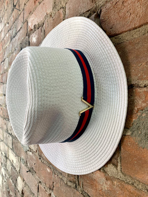 Vince Camuto White Straw Striped Ribbon Sun Hat