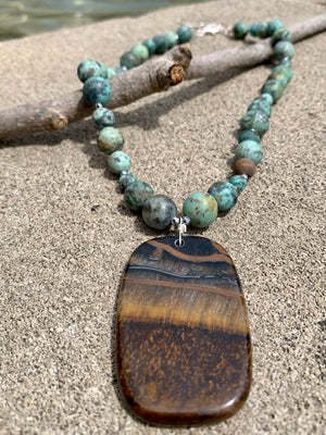 Barse Safari Territory Sterling Silver Chrysocolla, & Jasper Pendant Necklace