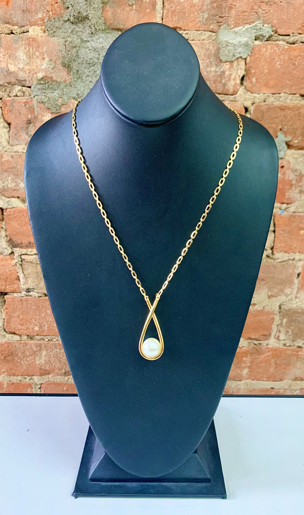 Vince Camuto Gold Tone Twist Pearl Pendant Necklace