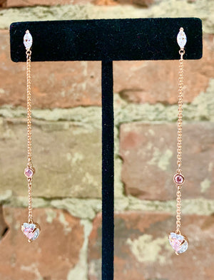 Swarovski Rose Gold Plated Pink Crystal Heart Pave Drop Earrings