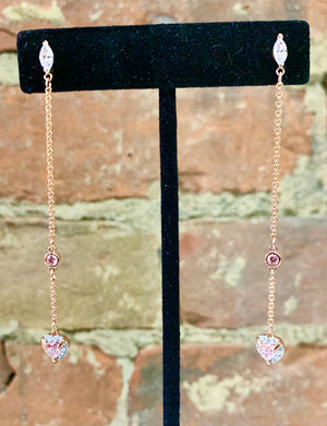 Swarovski Rose Gold Plated Pink Crystal Heart Pave Drop Earrings