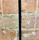 Swarovski Rose Gold Plated Pink Crystal Heart Pave Drop Earrings