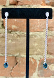 Swarovski Vintage Rhodium Plated Crystal and Blue Tear Drop Earrings