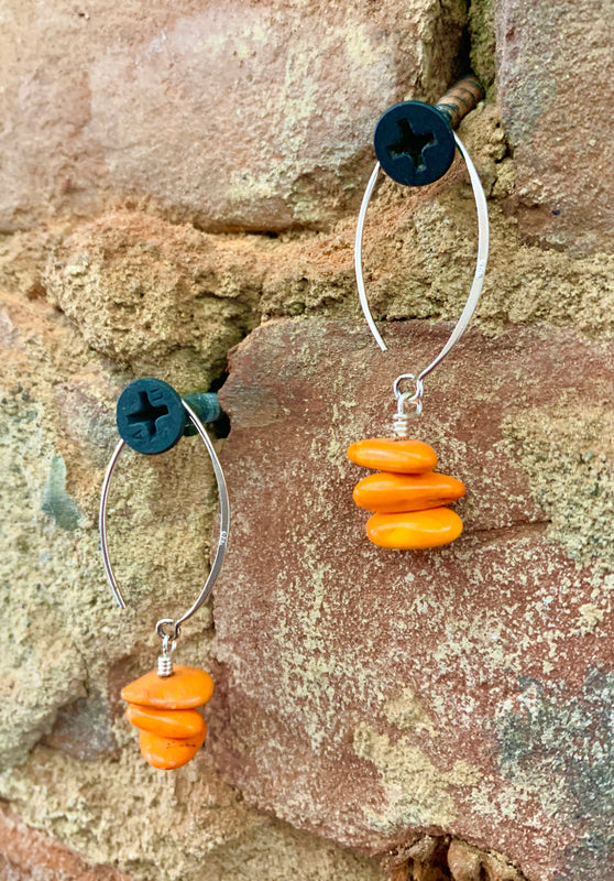 Orange Jasper & Sterling Silver Beaded Drop Earrings