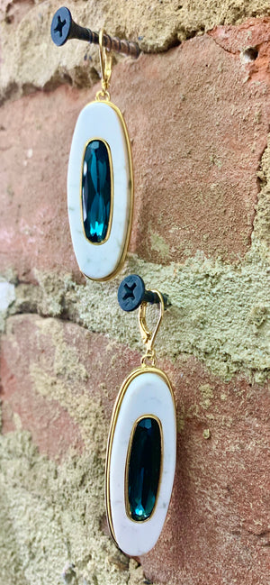 Howlite Semi-Precious Stone Oval Drop Earrings