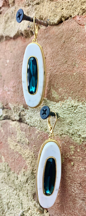 Howlite Semi-Precious Stone Oval Drop Earrings