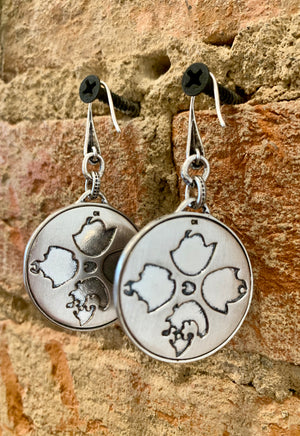 Patricia Nash Metallic Silver Tone Black & White Leather Inset Drop Earrings