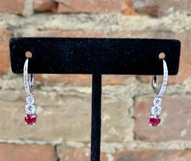 Swarovski Ruby Red & Silver Tone Crystal Drop Earrings